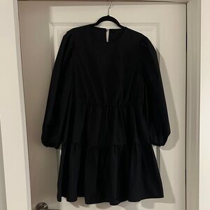 SHEIN Elegant Black Tiered Midi Dress